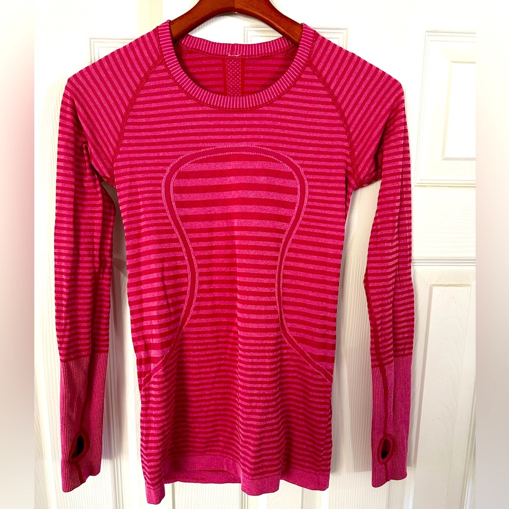 Lululemon swiftly tech long sleeve pink striped size 6